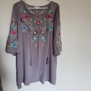 Umgee Mauve Embroidered Boho Shift Dress
